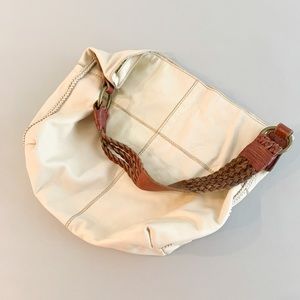 Lucky Brand Cream Slouchy Shoulder Bag Purse, Large Size. Vintage Detailing